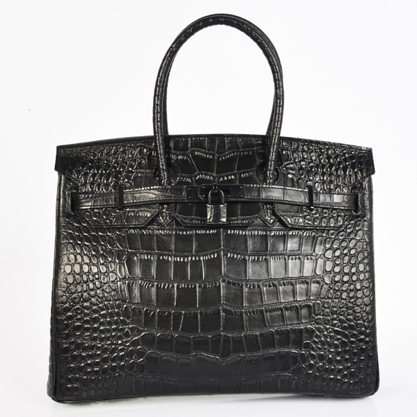 H35CSBB Hermes Birkin 35CM Crocodile strisce in pelle nera wi